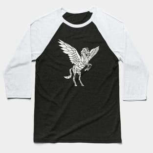 Origami Pegasus Outline on White Baseball T-Shirt